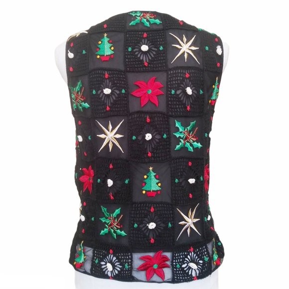 Vtg 90s Silk Embroidered Patchwork Twin Set M/L - Picture 5 of 8